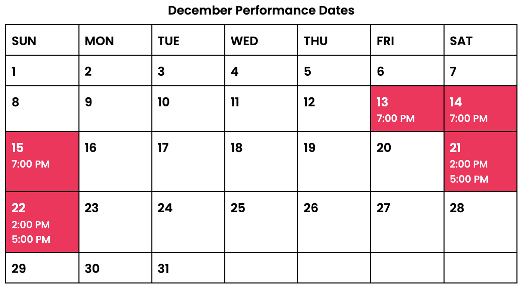 December 2024 Whitney PErformance Dates and Times