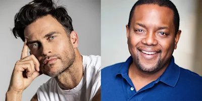 Split image of two men: on the left, a man with dark hair and a beard in a white shirt, resting his head on his hand; on the right, a smiling man in a blue polo shirt.