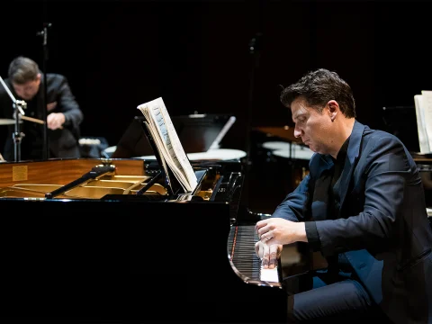 Production photo of Chamber Music Society of Lincoln Center: Elgar's Quintet in New York.