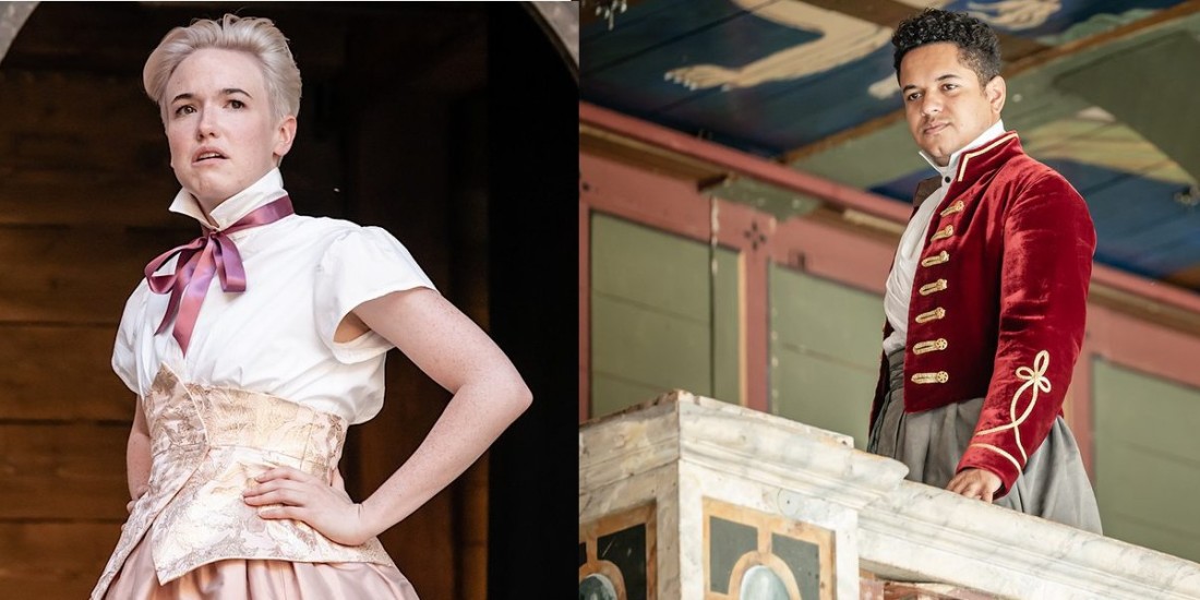 Photo credit: Stephen Ardern-Sodje in The Tempest and Emma Ernest in As You Like It (Photos by Marc Brenner)