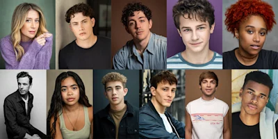 A collage of twelve young adults and teenagers, each facing the camera against various plain and softly colored backgrounds.