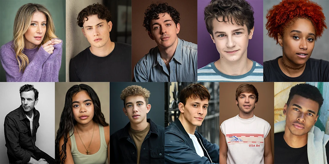 A collage of twelve young adults and teenagers, each facing the camera against various plain and softly colored backgrounds.