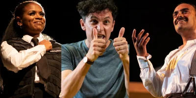 Photo credit: Ayesha Antoine, Tom Mothersdale and Esh Alladi in Out West (Photos by Helen Maybanks)