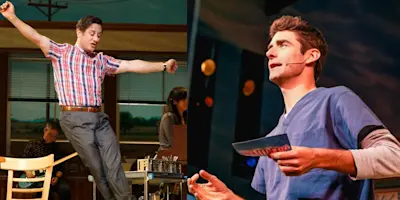 Photo credit; Christopher Fitzgerald and Drew Gehling (Photos by Joan Marcus and Marc J. Franklin)