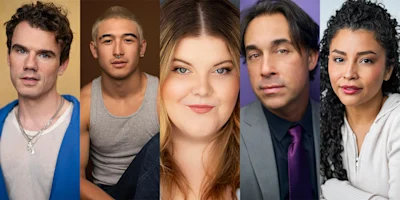 A composite image of five people, each shown from the shoulders up, facing the camera against different colored backgrounds.