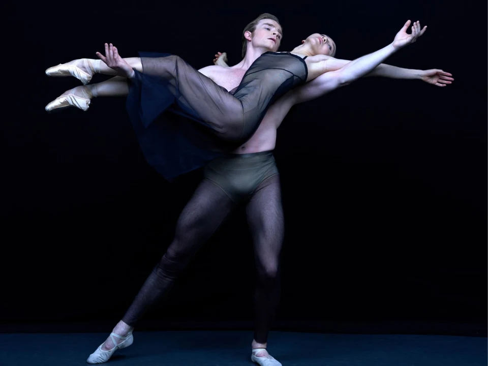 Production shot of American Ballet Theatre - Woolf Works  in OC, featuring the ensemble dancing.