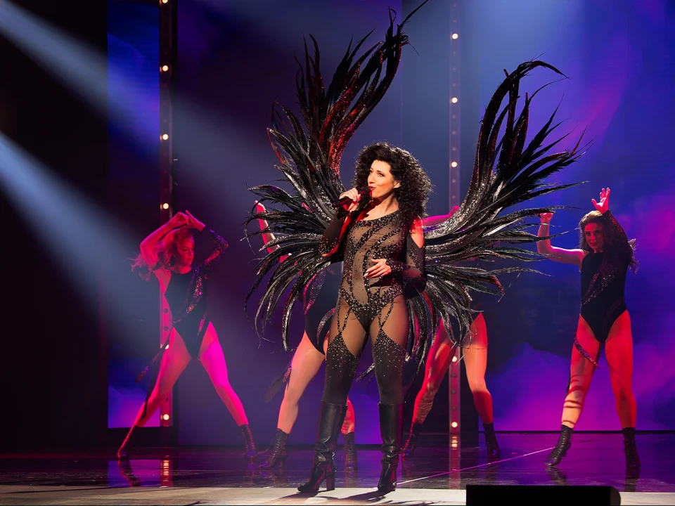 Production shot of The Cher Show in San Francisco, with Morgan Scott as Star.