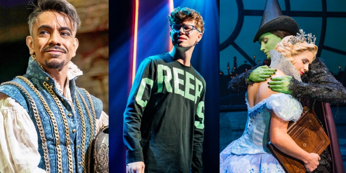 Photo credit: David Bedella in & Juliet, Blake Patrick Anderson in Be More Chill and Laura Pick and Helen Woolf in Wicked