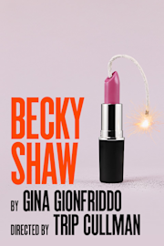 A lipstick with a lit fuse appears like a stick of dynamite. Text reads: "Becky Shaw by Gina Gionfriddo, directed by Trip Cullman.