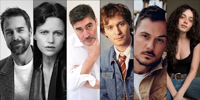 Six headshots of different actors arranged in a row.