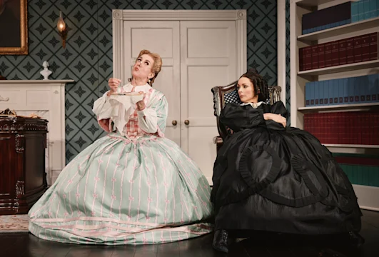 Production shot of Oh, Mary! in New York, with Jenn Harris and Jane Krakowski.