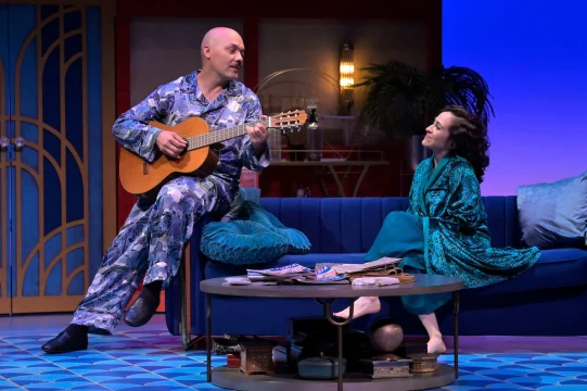 Production shot of Noël Coward's Private Lives in San Francisco, with Hugo E Carbajal as Elyot Chase and Sarita Ocón as Amanda Prynne.