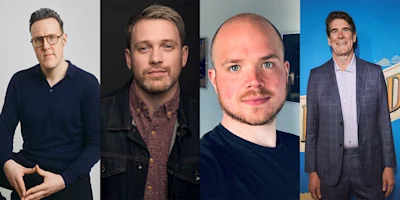 Four men are pictured in a side-by-side collage; each poses individually against different simple backgrounds, dressed in casual to business attire.