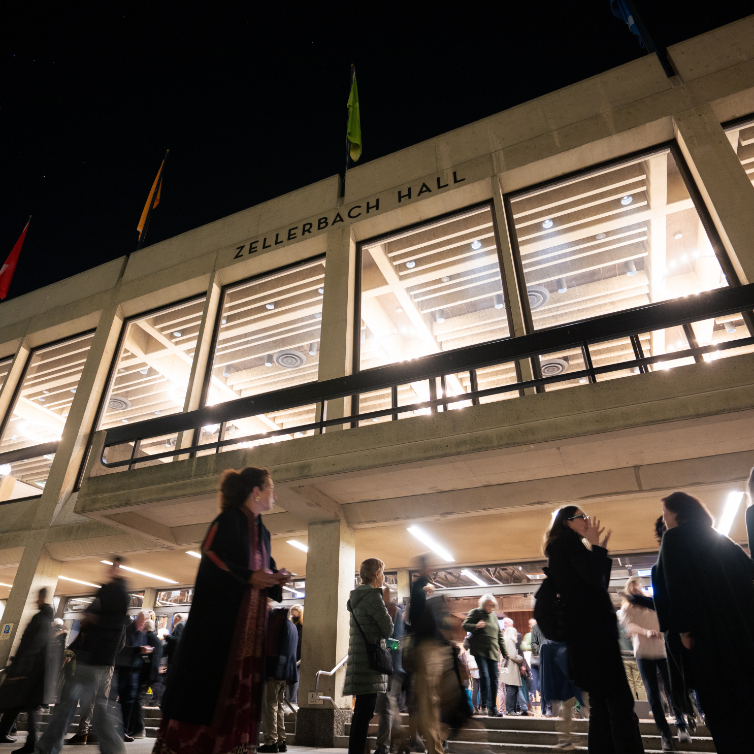 Exterior of Zellerbach Hall at night, Cal Performances collection header image