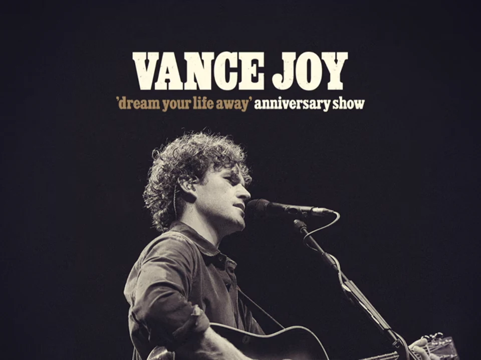 Production photo of Vance Joy "dream your life away" 10-Year Anniversary Show in Los Angeles.