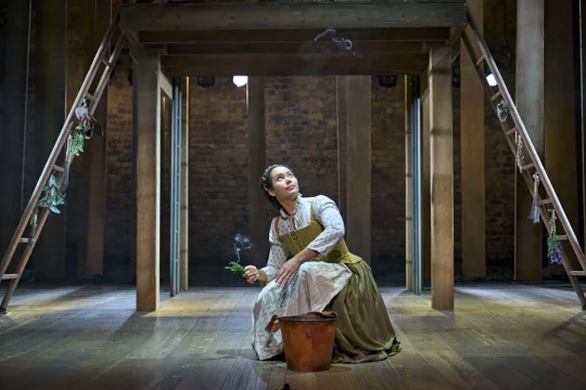 Production shot of Hamnet in London, with Madeleine Mantock as Agnes.