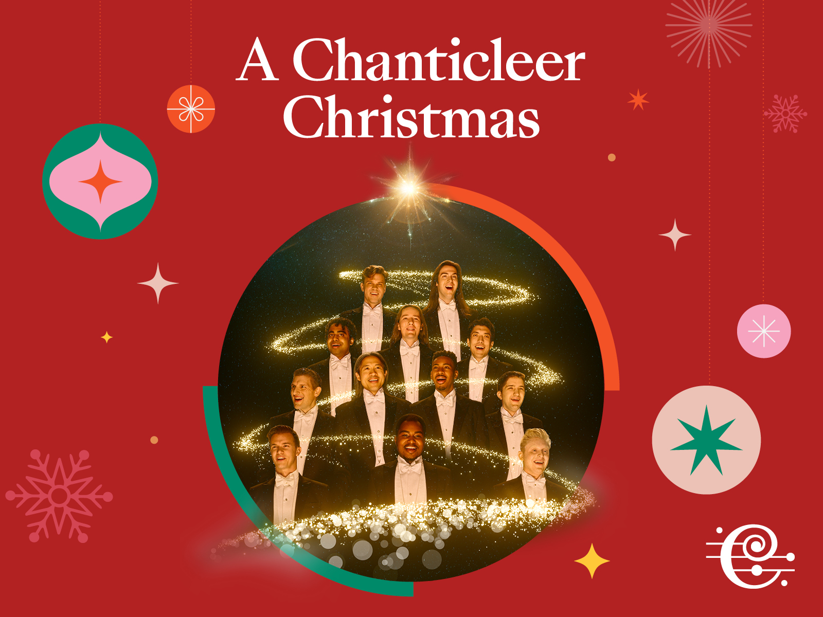 Production shot of A Chanticleer Christmas in Chicago.