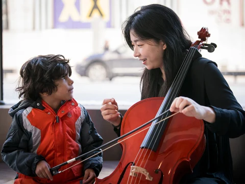 Production shot of Meet the Music! Tough Turkey in the Big City in New York.