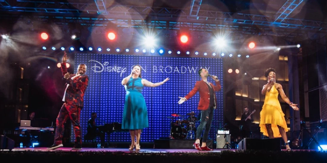Photo credit: Michael James Scott, Ashley Brown, Josh Strickland, and Kissy Simmons The Music of Disney on Broadway at Dr. Phillips Center for the Performing Arts Frontyard Festival (Photo courtesy of Disney on Broadway)