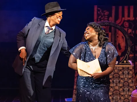 Jalisa Williams (Vy) and Awa Sal Secka (Lady Liv) in Play On! at Signature Theatre. Photo by Christopher Mueller.