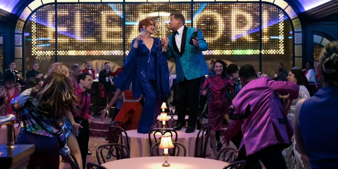 Photo credit: James Corden and Meryl Streep in The Prom (Photo courtesy of Netflix)