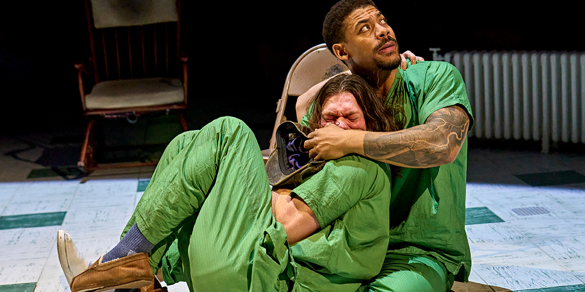 Arthur Boan (Chief Bromden) 1200 LT and Aaron Pierre (Randle P. McMurphy) in One Flew Over the Cuckoo’s Nest at The Old Vic (2026). Photo by Manuel Harlan