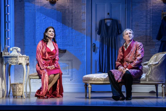 Production shot of Kiss Me, Kate in London featuring Stephanie J Block and Adrian Dunbar