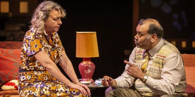 Photo credit: Sophie Stanton and Tony Jayawardena in East is East (Photo by Pamela Raith Photography)