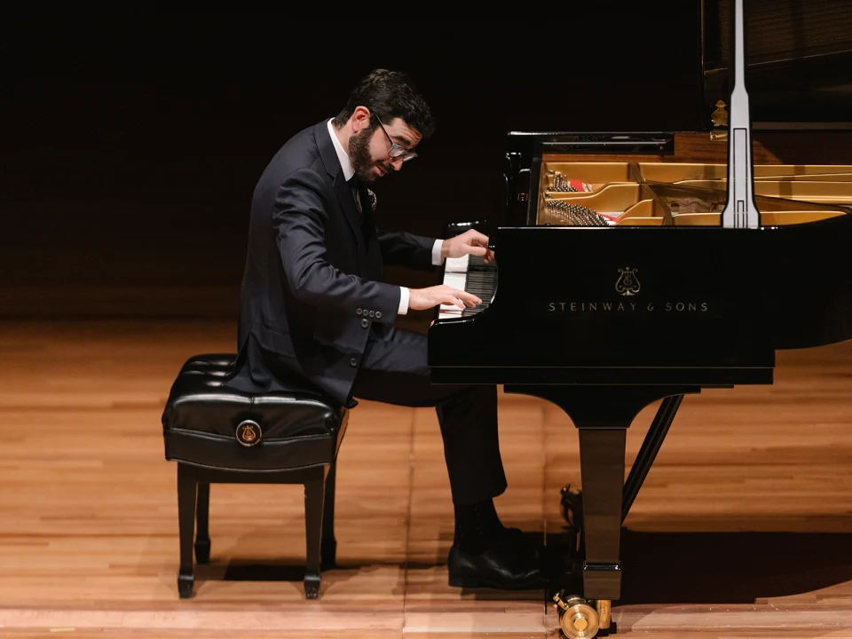 Production shot of The Chamber Music Society of Lincoln Center: An Evening with Michael Stephen Brown in NYC with Michael Stephen Brown as a pianist.