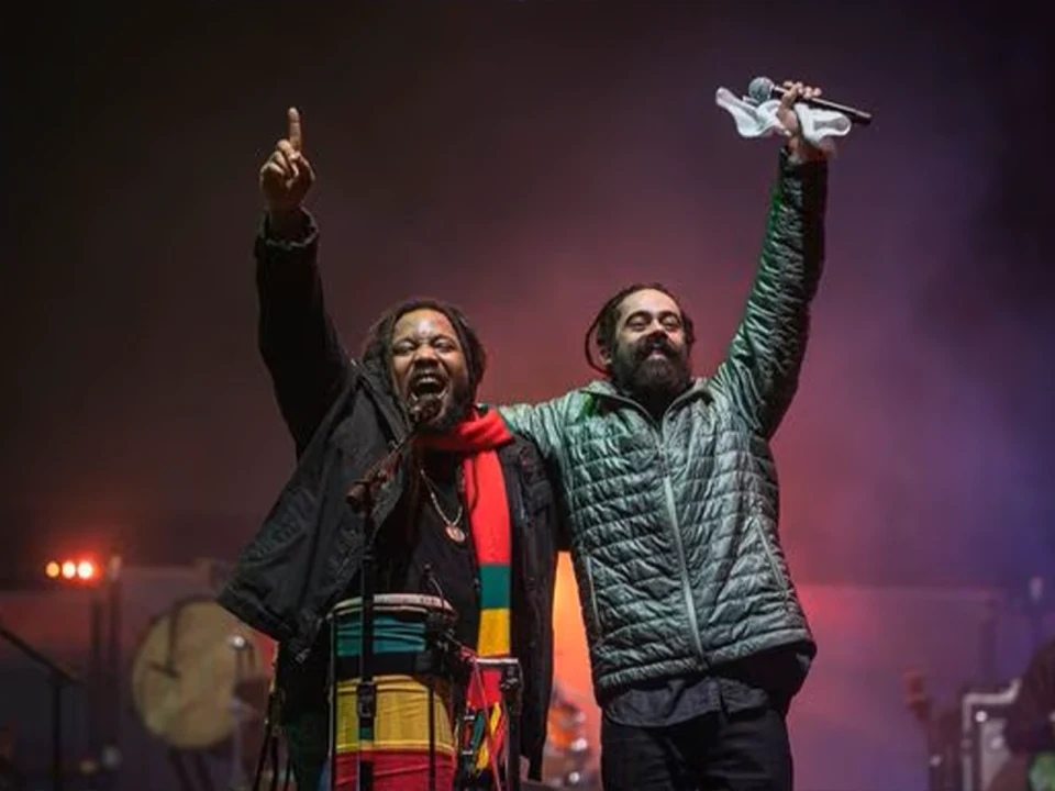 Production photo of Reggae Night XXII: Jamrock Reggae Night at the Bowl, Damian “Jr. Gong” Marley and Stephen Marley.