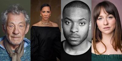 Four people are shown in individual portrait-style photos; two men and two women, each looking directly at the camera with neutral expressions.