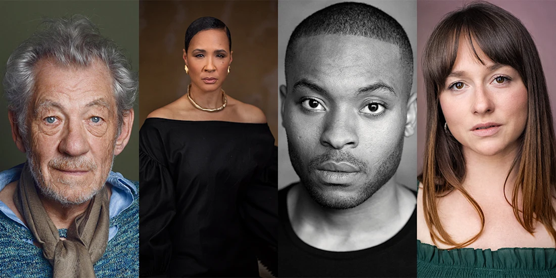 Four people are shown in individual portrait-style photos; two men and two women, each looking directly at the camera with neutral expressions.