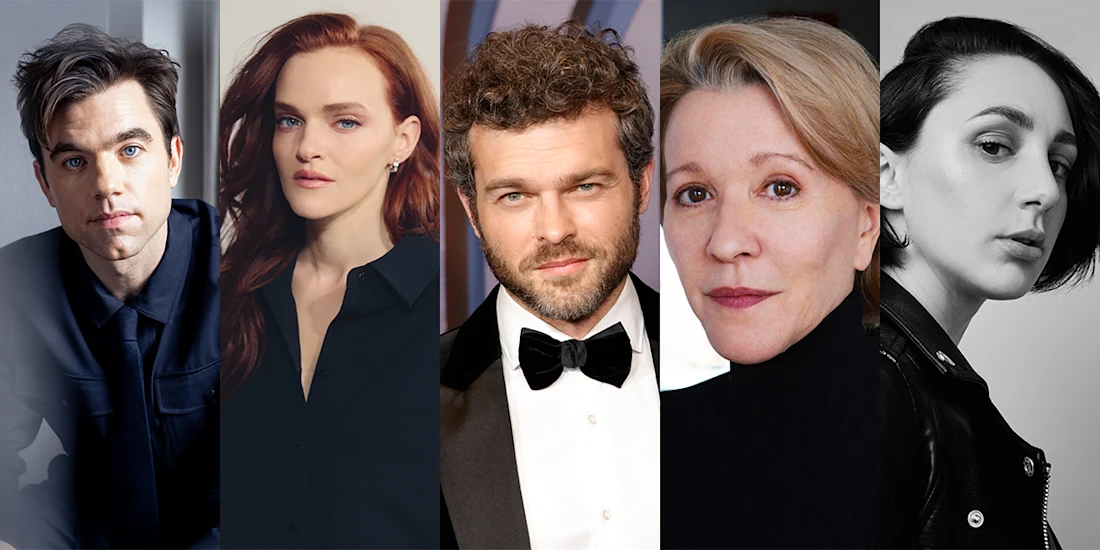 Five people pose side by side in separate portraits, dressed in formal and casual attire, with neutral or slight expressions.