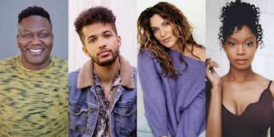 Four people are pictured in individual portraits, each facing the camera against plain or softly blurred backgrounds.