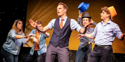 Photo credit: Nancy Zamit, Niall Ransome, Dave Hearn, Bryony Corrigan and Josh Elliott in Mischief Movie Night (Photo by Pamela Raith Photography)