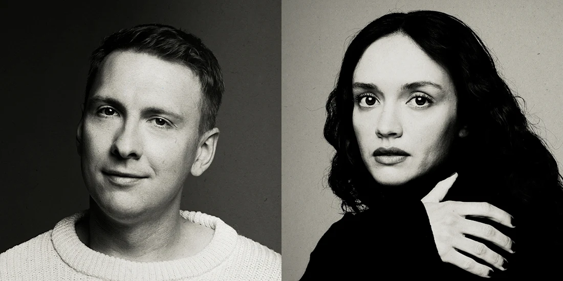 Black and white portraits of a man and a woman side by side.
