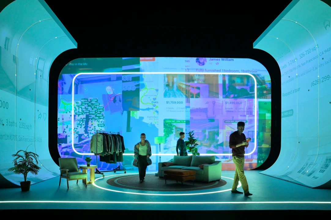 BD Wong (M), Michael Phillis (Timmy), and Gabriel Brown (Sam) in the world premiere of Kate Attwell’s Big Data, now performing at American Conservatory Theater’s Toni Rembe Theater through Sunday, March 10, 2024