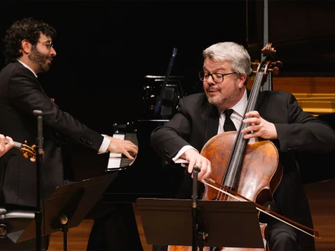 Production photo of Chamber Music Society of Lincoln Center: Elgar's Quintet in New York.