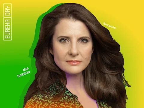 Production photo of Eureka Day in Pasadena, with Mia Barron as Suzanne.