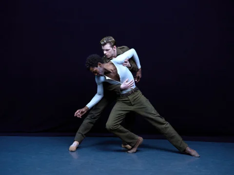 Production shot of American Ballet Theatre - Woolf Works  in OC, featuring the ensemble dancing.