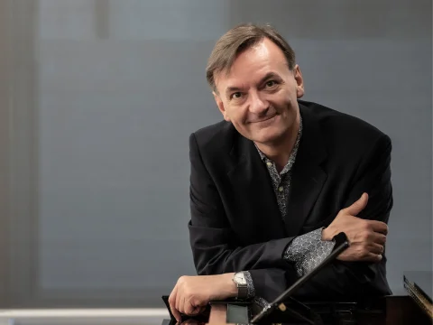 Production shot of Chamber Music Society of Lincoln Center: An Evening with Sir Stephen Hough in New York.