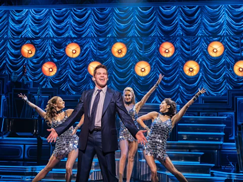 Production photo of Just in Time on Broadway with Jeremy Jordan and the cast.