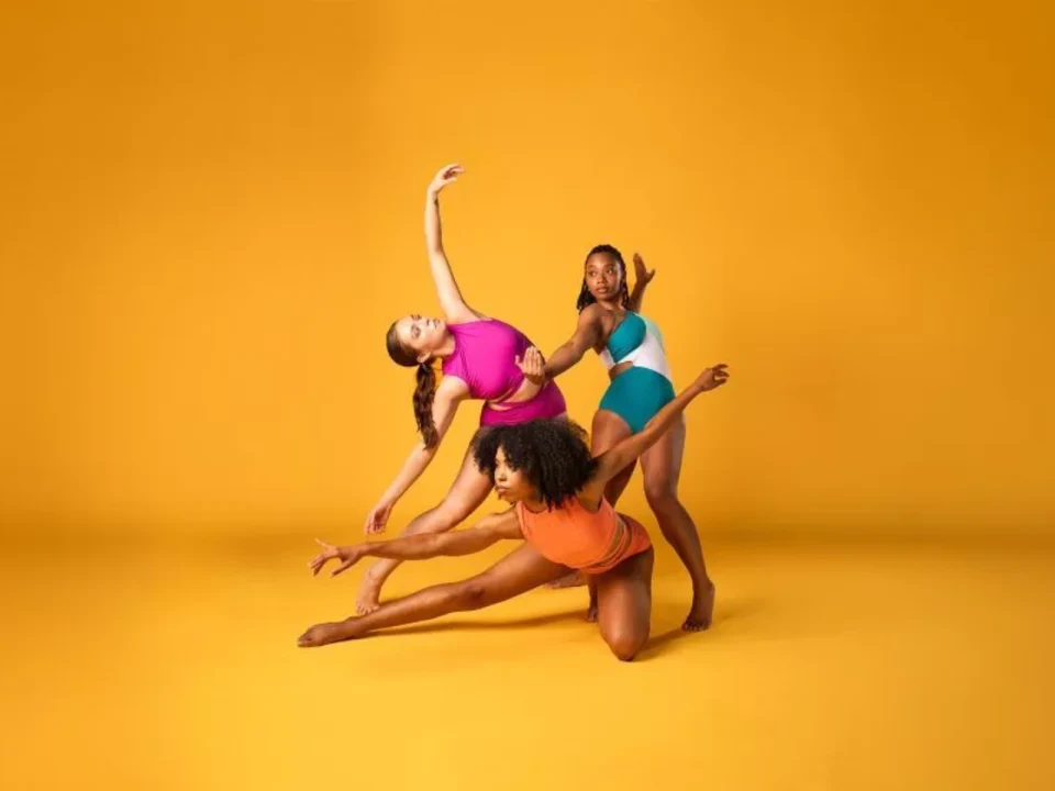 Production shot of Red Clay Dance La Femme Dance Festival in Chicago, showing a breathtaking dance performance of three incredible female artists.