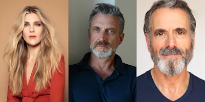 A woman with long blonde hair, a man with short gray hair and beard, and another man with a gray beard, all facing the camera in separate portrait shots.