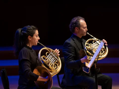 Production shot of Shostakovich and Ravel in Los Angeles.