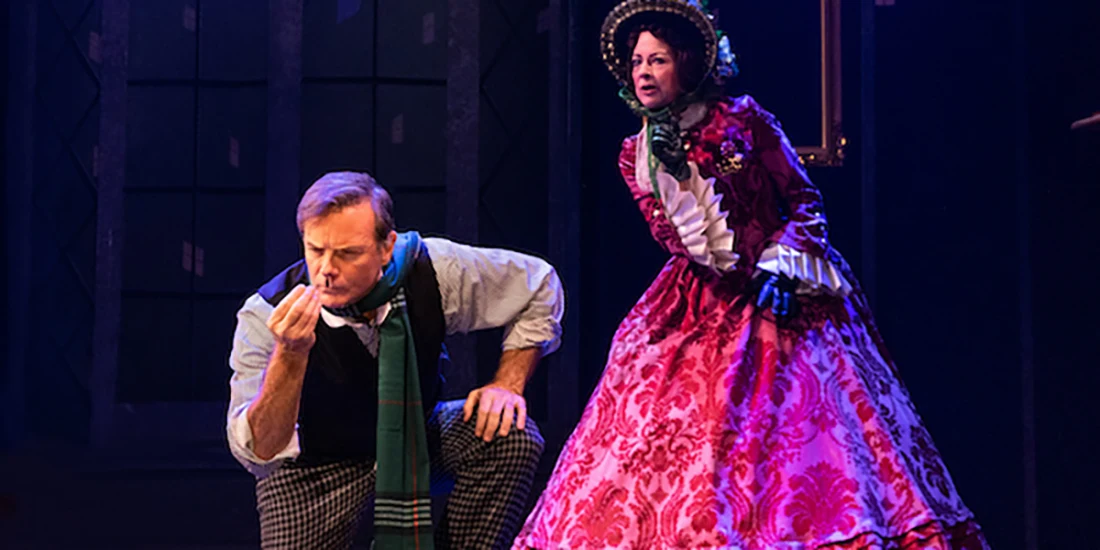 Drew McVety and Isabel Keating appear in A Sherlock Carol off-Broadway. (© Evan Zimmerman for MurphyMade
