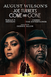 Poster for "August Wilson’s Joe Turner’s Come and Gone," featuring Taraji P. Henson and Cedric the Entertainer against a sunset background. Directed by Debbie Allen.