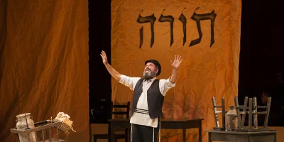 Photo credit: Steven Skybell as Tevye in Fiddler in the Roof in Yiddish (Photo by Lev Radin)