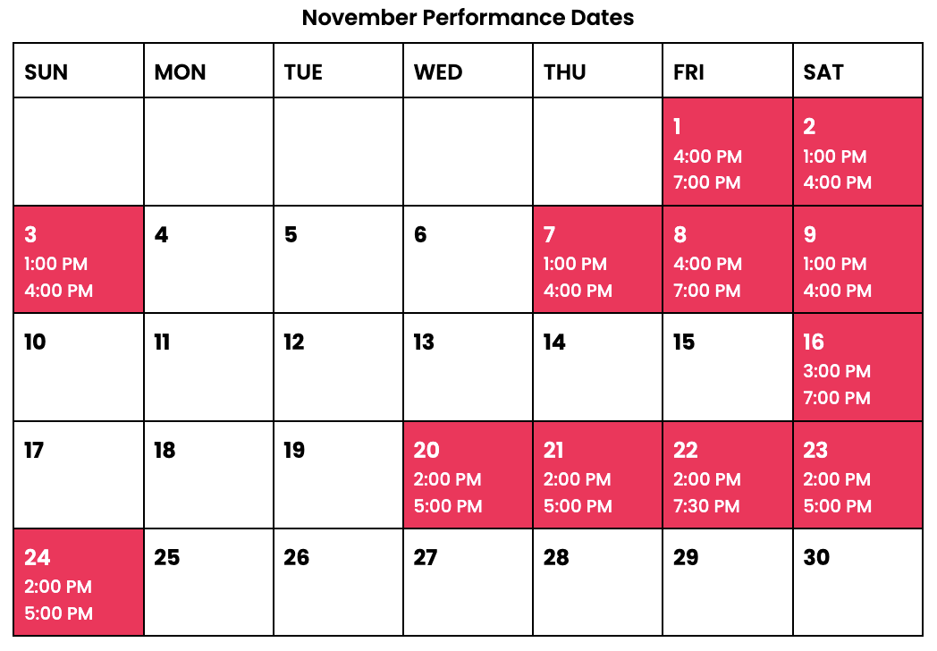 November 2024 Whitney Performance Dates and Times