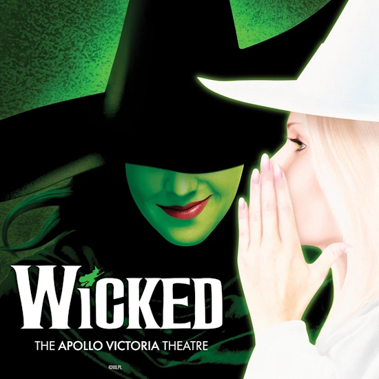 Production shot of Wicked in London with Lucy St. Louis as Glinda and Alexia Khadime as Elphaba.